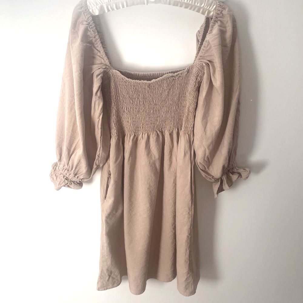 Anthropologie x Kourt Portia Smocked Linen Dress M Milkmaid Cottagecore Coquette - Picture 8 of 11
